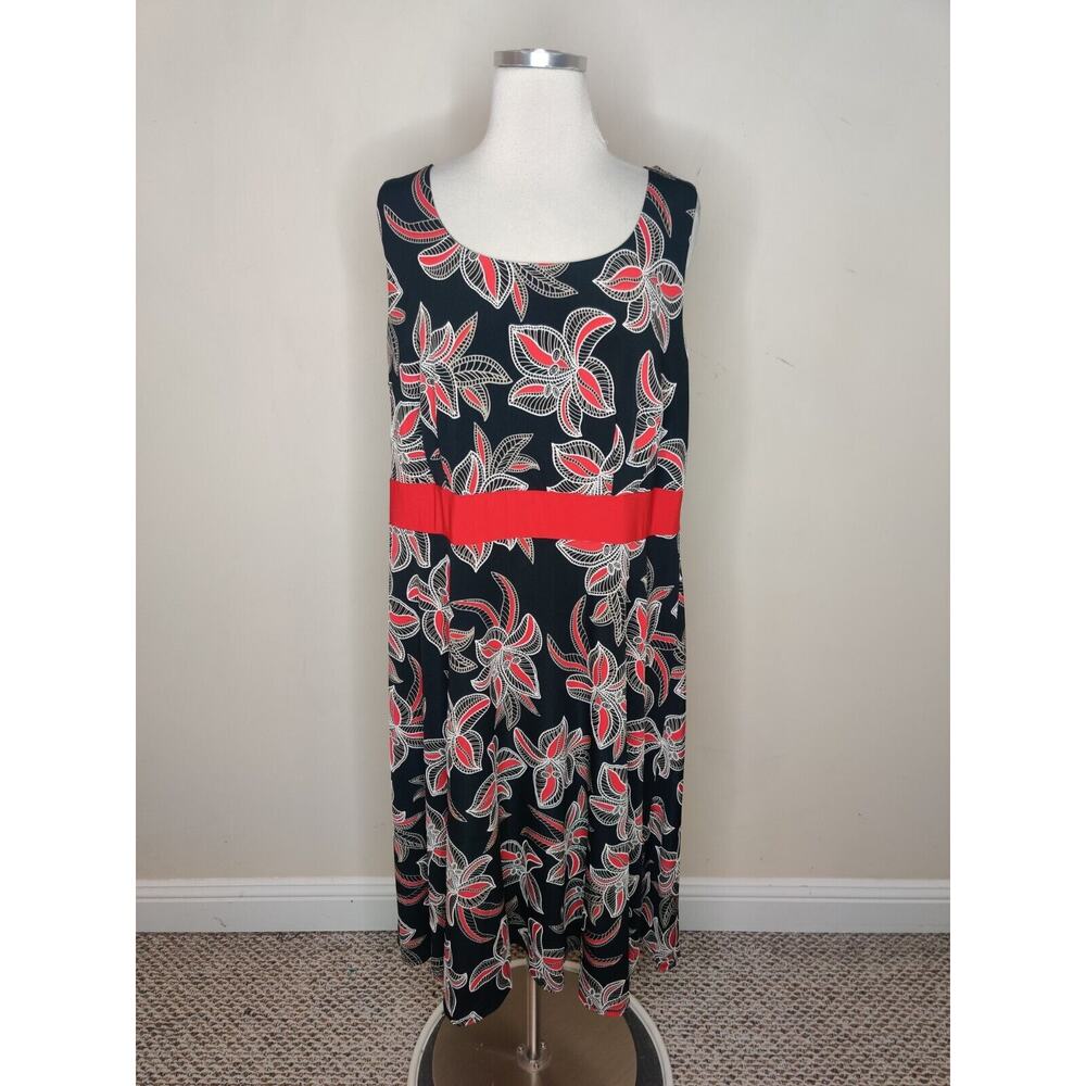 Perceptions Midi Dress Floral Stretch Jersey Knit Sleeveless
